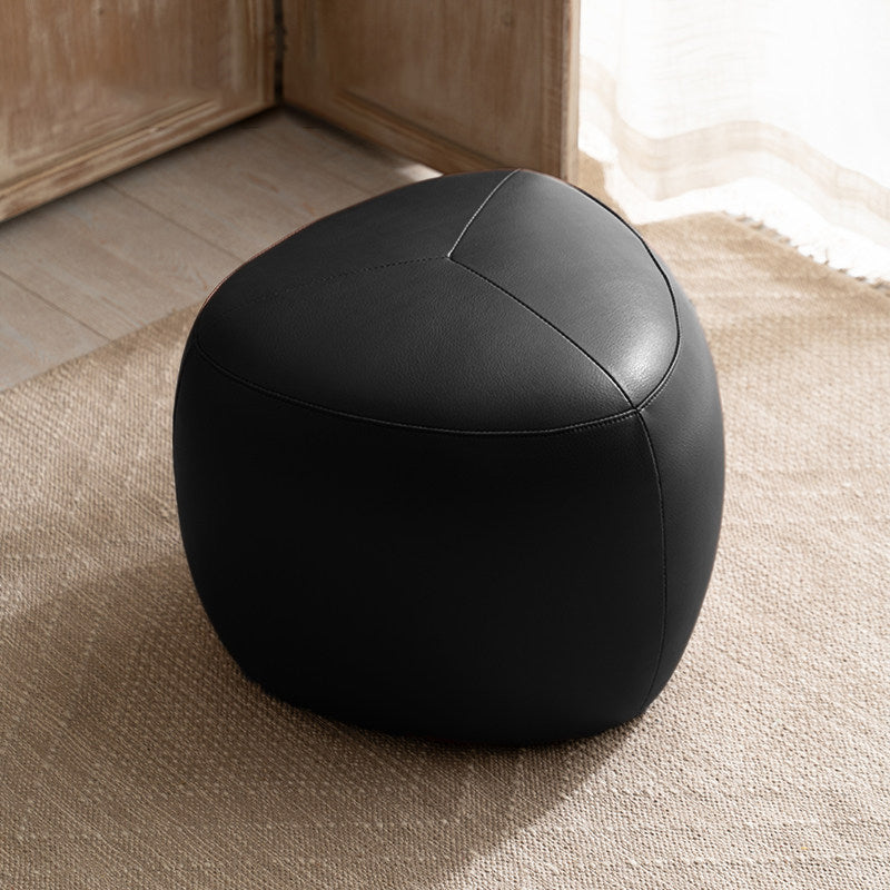 Contemporary Scandinavian Pine Wood Low Stool — Padded with Synthetic Leather, Rounded-Triangle Design, Backless & Armless Living Room Seat
