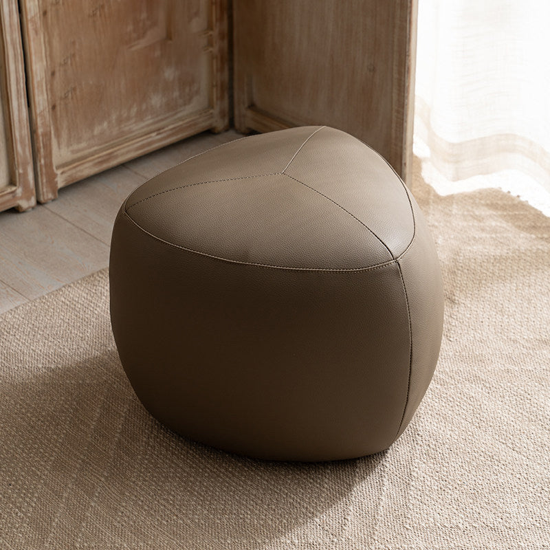 Contemporary Scandinavian Pine Wood Low Stool — Padded with Synthetic Leather, Rounded-Triangle Design, Backless & Armless Living Room Seat
