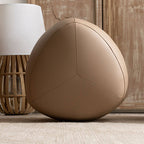 Taburete bajo contemporáneo escandinavo de madera de pino — Acolchado con cuero sintético, diseño de triángulo redondeado, asiento sin respaldo ni reposabrazos para sala de estar