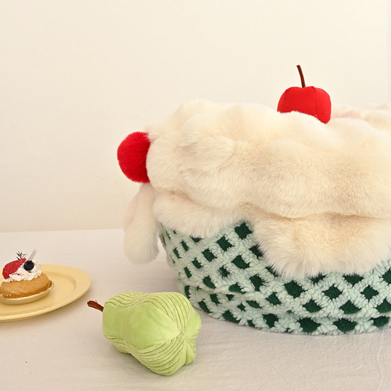 Nordic Modern Sherpa Fabric Faux Rabbit Fur Cartoon Cake Ottoman – Removable & Washable Cover, Low, Backless & Armless for Living Room & Bedroom