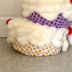 Nordic Modern Sherpa Fabric Faux Rabbit Fur Cartoon Cake Ottoman – Removable & Washable Cover, Low, Backless & Armless for Living Room & Bedroom