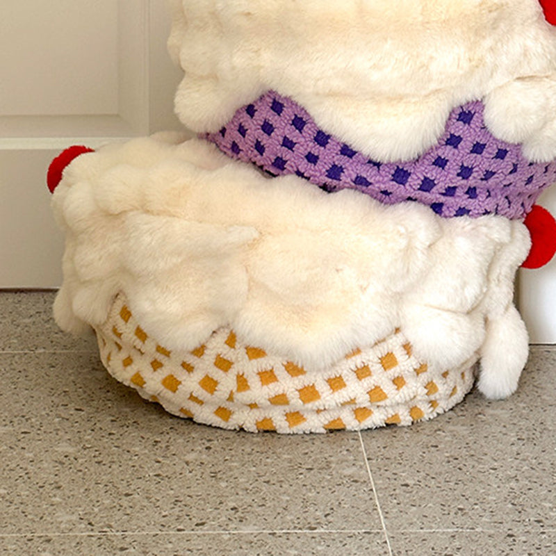 Nordic Modern Sherpa Fabric Faux Rabbit Fur Cartoon Cake Ottoman – Removable & Washable Cover, Low, Backless & Armless for Living Room & Bedroom