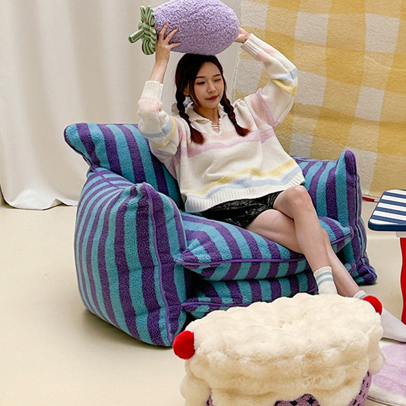 Nordic Modern Sherpa Fabric Faux Rabbit Fur Cartoon Cake Ottoman – Removable & Washable Cover, Low, Backless & Armless for Living Room & Bedroom