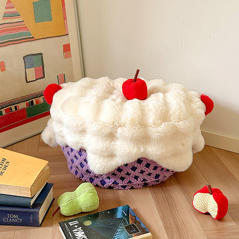 Nordic Modern Sherpa Fabric Faux Rabbit Fur Cartoon Cake Ottoman – Removable & Washable Cover, Low, Backless & Armless for Living Room & Bedroom