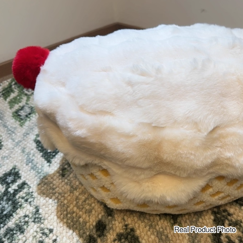 Nordic Modern Sherpa Fabric Faux Rabbit Fur Cartoon Cake Ottoman – Removable & Washable Cover, Low, Backless & Armless for Living Room & Bedroom