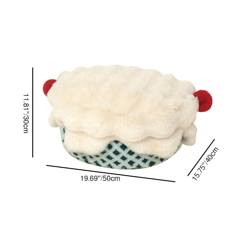 Nordic Modern Sherpa Fabric Faux Rabbit Fur Cartoon Cake Ottoman – Removable & Washable Cover, Low, Backless & Armless for Living Room & Bedroom