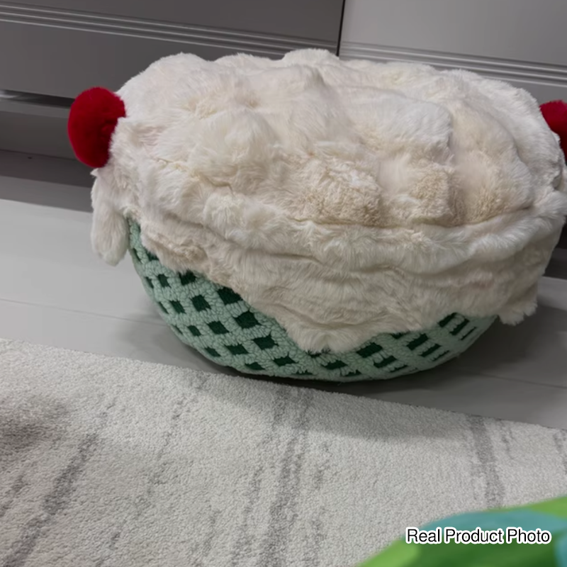 Nordic Modern Sherpa Fabric Faux Rabbit Fur Cartoon Cake Ottoman – Removable & Washable Cover, Low, Backless & Armless for Living Room & Bedroom