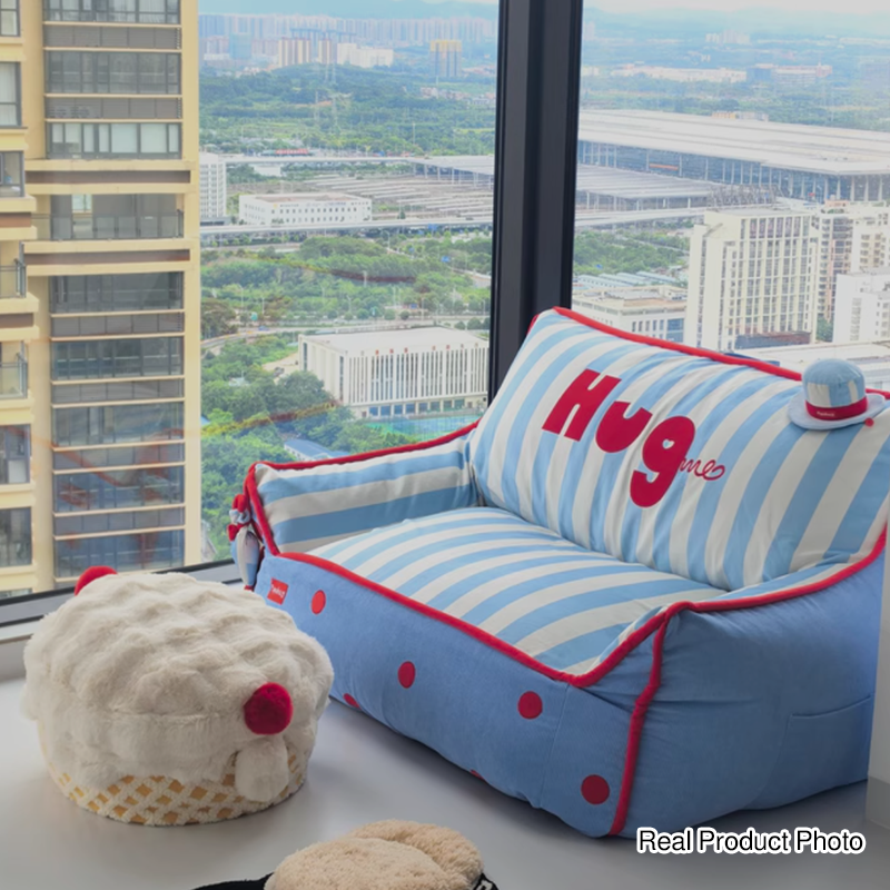 Nordic Modern Sherpa Fabric Faux Rabbit Fur Cartoon Cake Ottoman – Removable & Washable Cover, Low, Backless & Armless for Living Room & Bedroom