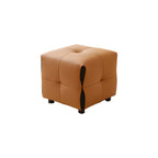 Contemporary Scandinavian Solid Wood Stool with Cushioned Faux Leather, Square Low-Profile, Backless & Armless – for Living Room & Entryway