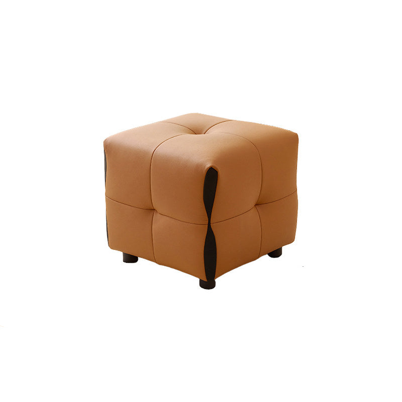 Contemporary Scandinavian Solid Wood Stool with Cushioned Faux Leather, Square Low-Profile, Backless & Armless – for Living Room & Entryway