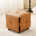 Contemporary Scandinavian Solid Wood Stool with Cushioned Faux Leather, Square Low-Profile, Backless & Armless – for Living Room & Entryway