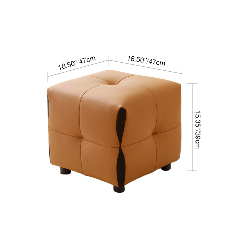 Contemporary Scandinavian Solid Wood Stool with Cushioned Faux Leather, Square Low-Profile, Backless & Armless – for Living Room & Entryway