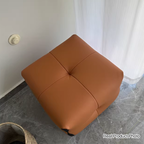 Contemporary Scandinavian Solid Wood Stool with Cushioned Faux Leather, Square Low-Profile, Backless & Armless – for Living Room & Entryway