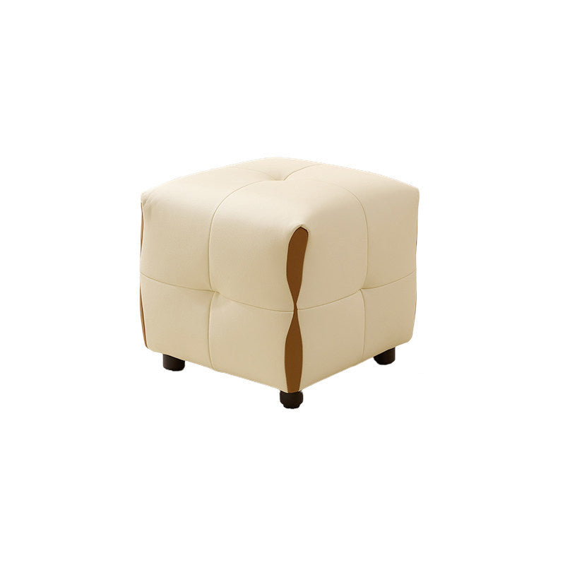 Contemporary Scandinavian Solid Wood Stool with Cushioned Faux Leather, Square Low-Profile, Backless & Armless – for Living Room & Entryway
