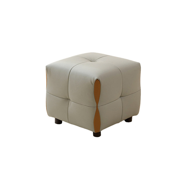 Contemporary Scandinavian Solid Wood Stool with Cushioned Faux Leather, Square Low-Profile, Backless & Armless – for Living Room & Entryway