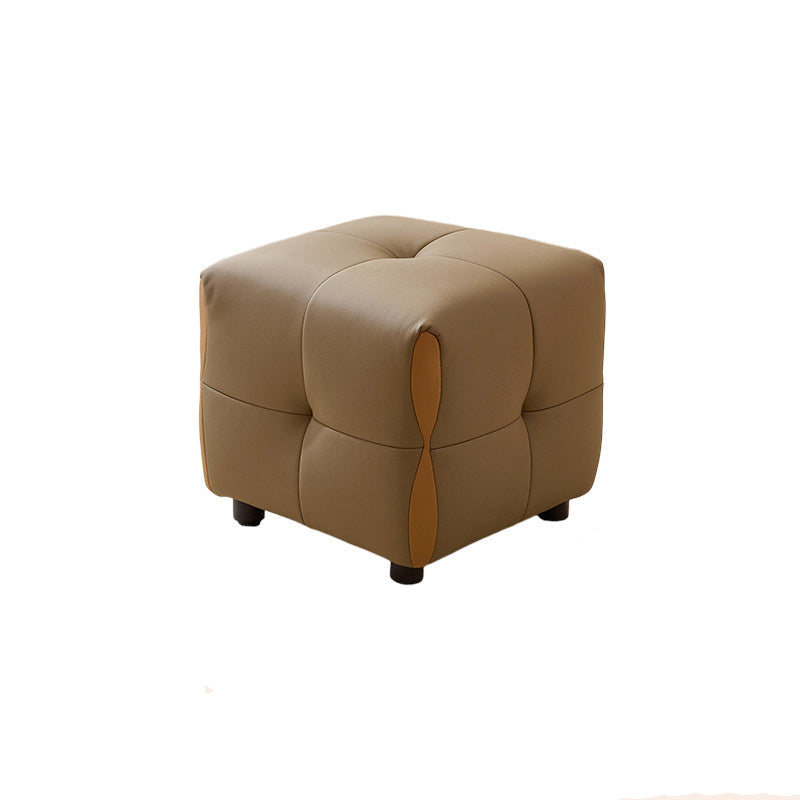Contemporary Scandinavian Solid Wood Stool with Cushioned Faux Leather, Square Low-Profile, Backless & Armless – for Living Room & Entryway