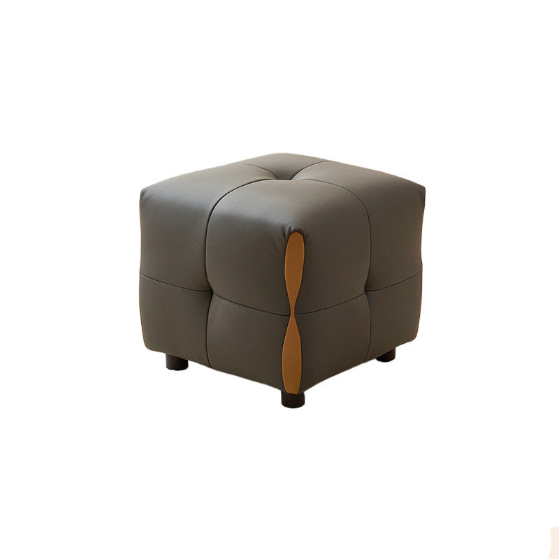 Contemporary Scandinavian Solid Wood Stool with Cushioned Faux Leather, Square Low-Profile, Backless & Armless – for Living Room & Entryway