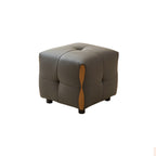 Contemporary Scandinavian Solid Wood Stool with Cushioned Faux Leather, Square Low-Profile, Backless & Armless – for Living Room & Entryway