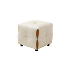 Contemporary Scandinavian Solid Wood Stool with Cushioned Faux Leather, Square Low-Profile, Backless & Armless – for Living Room & Entryway