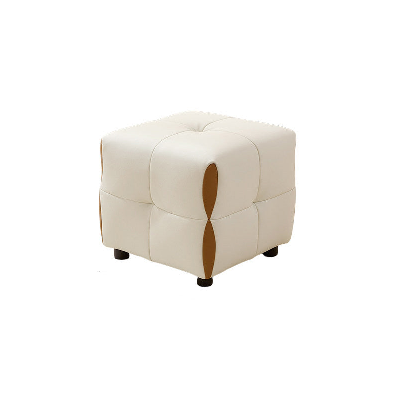 Contemporary Scandinavian Solid Wood Stool with Cushioned Faux Leather, Square Low-Profile, Backless & Armless – for Living Room & Entryway