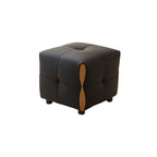 Contemporary Scandinavian Solid Wood Stool with Cushioned Faux Leather, Square Low-Profile, Backless & Armless – for Living Room & Entryway