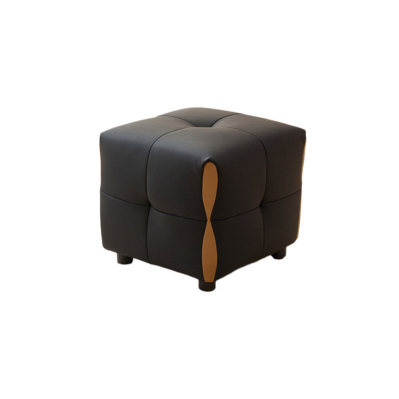Contemporary Scandinavian Solid Wood Stool with Cushioned Faux Leather, Square Low-Profile, Backless & Armless – for Living Room & Entryway