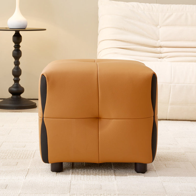 Contemporary Scandinavian Solid Wood Stool with Cushioned Faux Leather, Square Low-Profile, Backless & Armless – for Living Room & Entryway