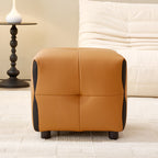 Contemporary Scandinavian Solid Wood Stool with Cushioned Faux Leather, Square Low-Profile, Backless & Armless – for Living Room & Entryway