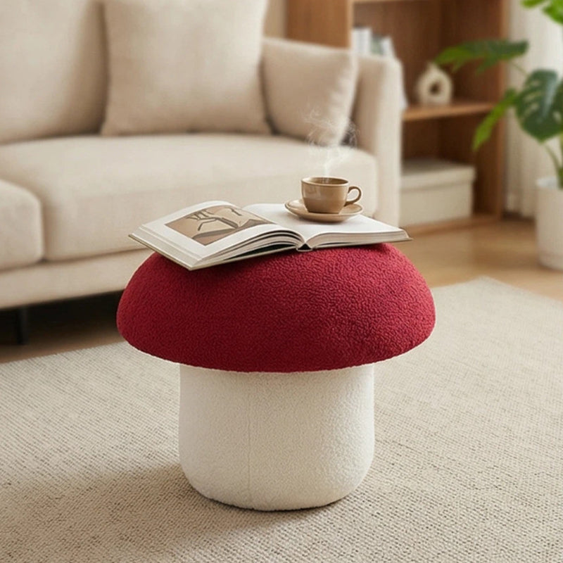 Modern Art Deco Velvet Molded Stool for Kids – Low, Backless Mushroom Seat in Cotton & Metal, Ideal for Entryway & Hallway