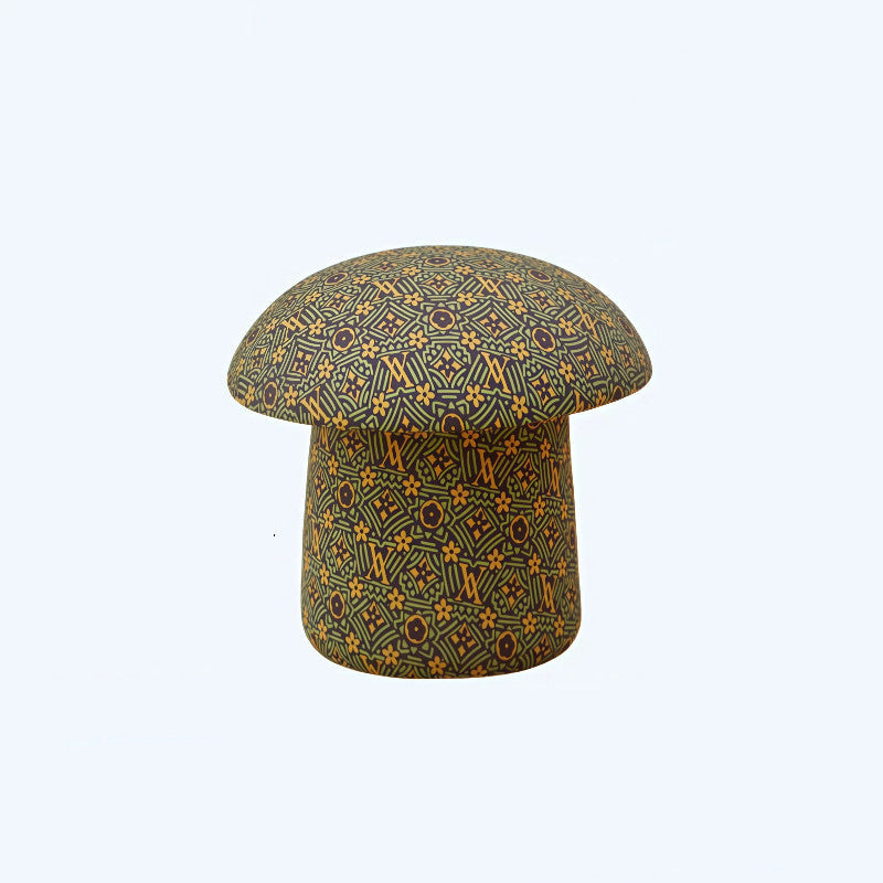 Modern Art Deco Velvet Molded Stool for Kids – Low, Backless Mushroom Seat in Cotton & Metal, Ideal for Entryway & Hallway