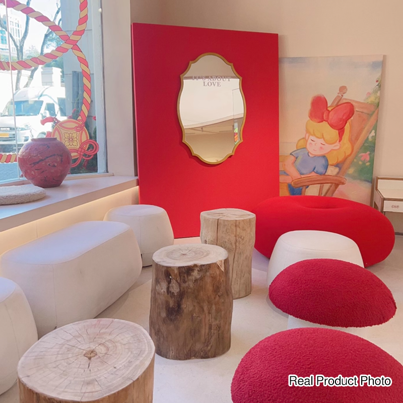Modern Art Deco Velvet Molded Stool for Kids – Low, Backless Mushroom Seat in Cotton & Metal, Ideal for Entryway & Hallway