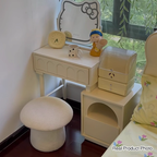 Modern Art Deco Velvet Molded Stool for Kids – Low, Backless Mushroom Seat in Cotton & Metal, Ideal for Entryway & Hallway