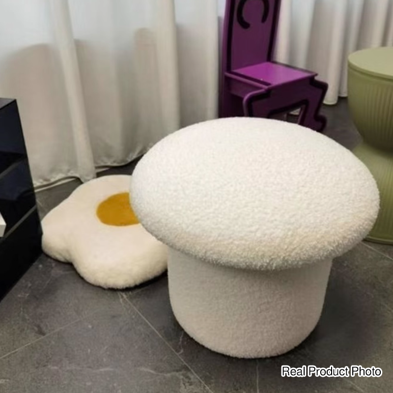 Modern Art Deco Velvet Molded Stool for Kids – Low, Backless Mushroom Seat in Cotton & Metal, Ideal for Entryway & Hallway