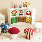 Modern Art Deco Velvet Molded Stool for Kids – Low, Backless Mushroom Seat in Cotton & Metal, Ideal for Entryway & Hallway