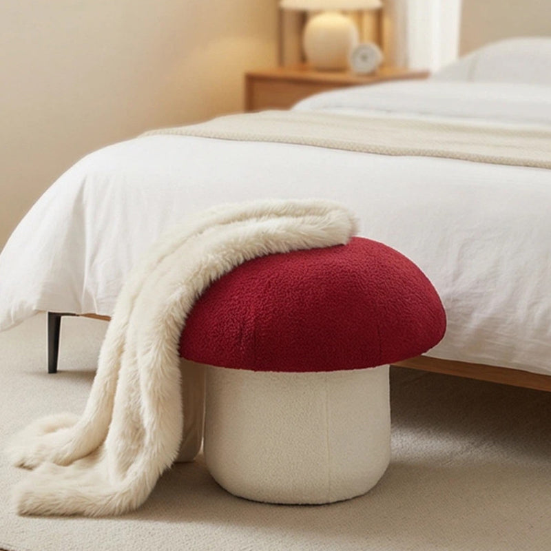 Modern Art Deco Velvet Molded Stool for Kids – Low, Backless Mushroom Seat in Cotton & Metal, Ideal for Entryway & Hallway