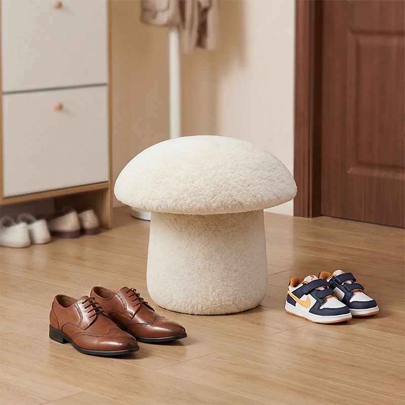 Modern Art Deco Velvet Molded Stool for Kids – Low, Backless Mushroom Seat in Cotton & Metal, Ideal for Entryway & Hallway