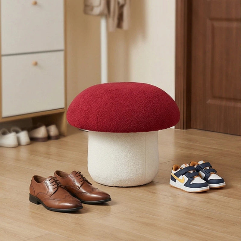 Modern Art Deco Velvet Molded Stool for Kids – Low, Backless Mushroom Seat in Cotton & Metal, Ideal for Entryway & Hallway