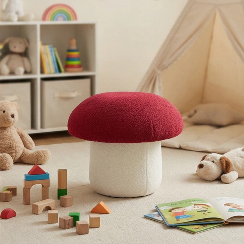 Modern Art Deco Velvet Molded Stool for Kids – Low, Backless Mushroom Seat in Cotton & Metal, Ideal for Entryway & Hallway