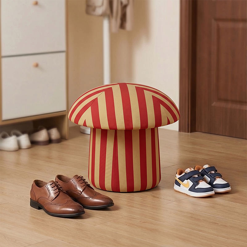 Modern Art Deco Velvet Molded Stool for Kids – Low, Backless Mushroom Seat in Cotton & Metal, Ideal for Entryway & Hallway
