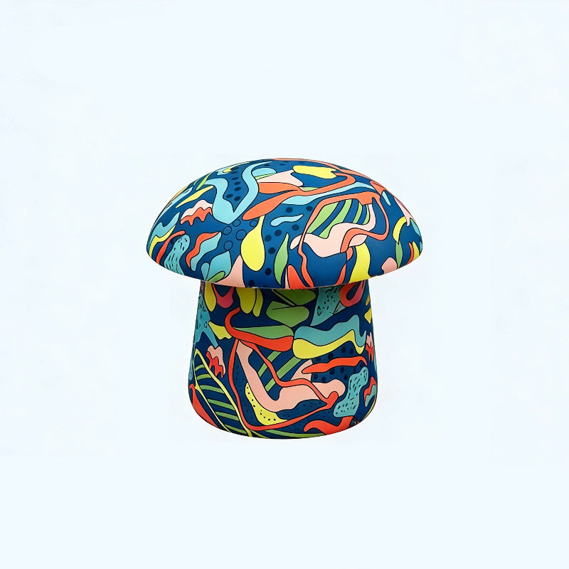 Modern Art Deco Velvet Molded Stool for Kids – Low, Backless Mushroom Seat in Cotton & Metal, Ideal for Entryway & Hallway
