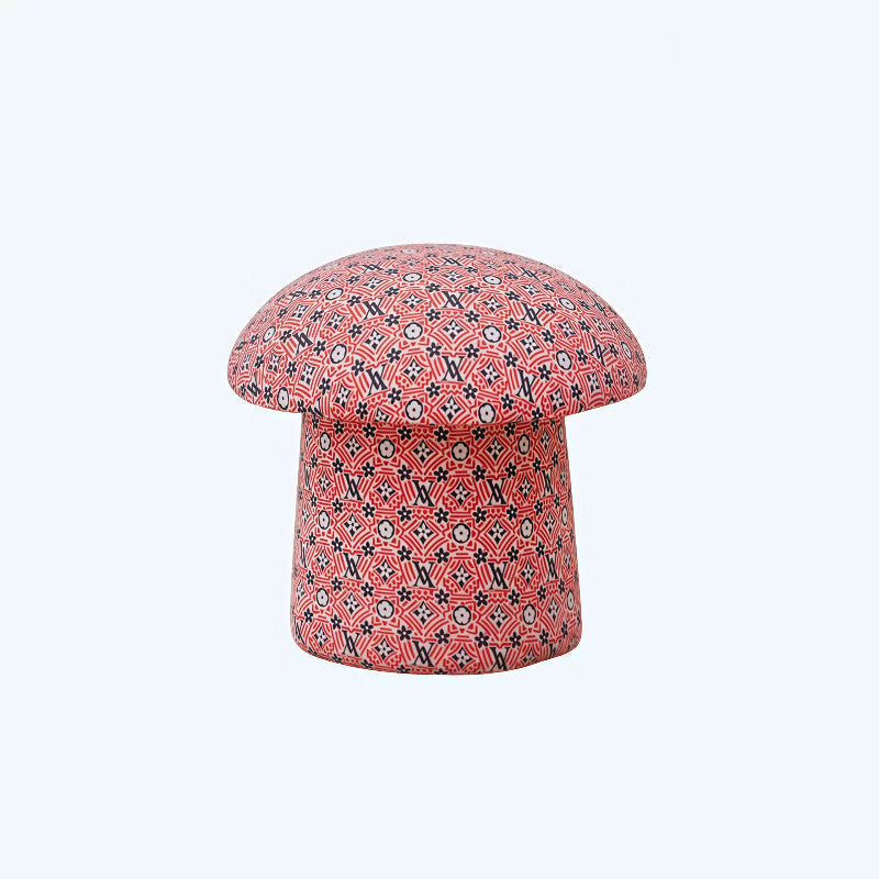 Modern Art Deco Velvet Molded Stool for Kids – Low, Backless Mushroom Seat in Cotton & Metal, Ideal for Entryway & Hallway