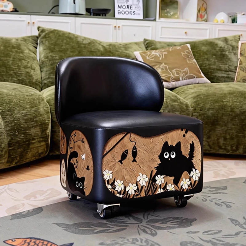 Modern Minimalist Faux Leather & Plywood Low Stool, Rectangular with Curved Edges, Movable and Armless — Ideal for Living Room or Entryway