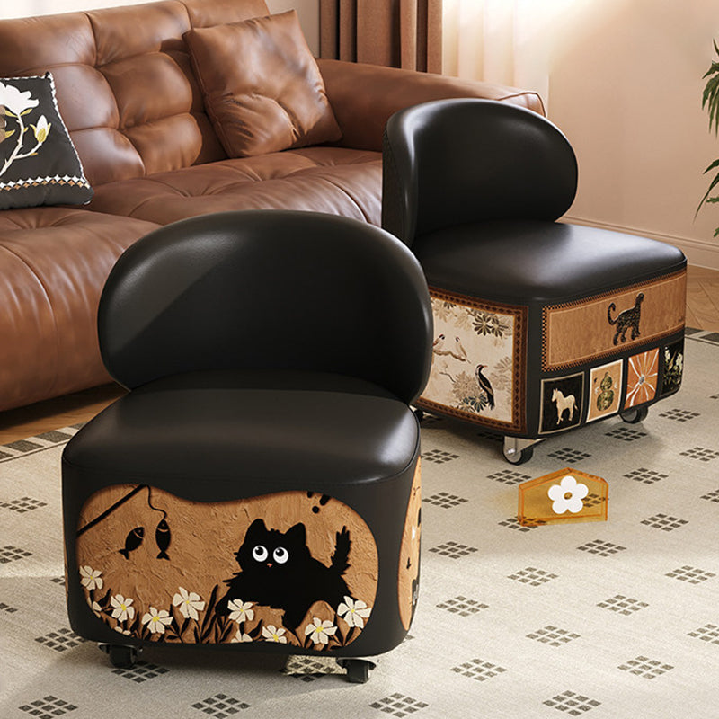 Modern Minimalist Faux Leather & Plywood Low Stool, Rectangular with Curved Edges, Movable and Armless — Ideal for Living Room or Entryway