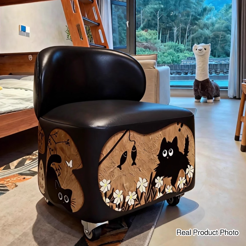 Modern Minimalist Faux Leather & Plywood Low Stool, Rectangular with Curved Edges, Movable and Armless — Ideal for Living Room or Entryway