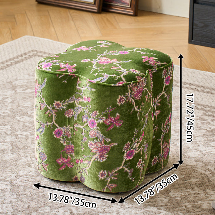 Traditional Chinese Solid Wood Stool with Sponge Chenille Velvet Cushion – Petal-Shaped Low Stool, Backless & Armless for Entryway & Hallway