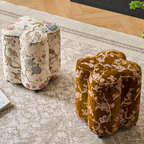 Traditional Chinese Solid Wood Stool with Sponge Chenille Velvet Cushion – Petal-Shaped Low Stool, Backless & Armless for Entryway & Hallway