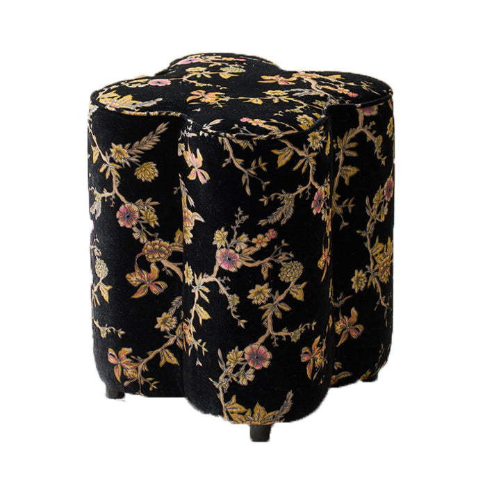 Traditional Chinese Solid Wood Stool with Sponge Chenille Velvet Cushion – Petal-Shaped Low Stool, Backless & Armless for Entryway & Hallway
