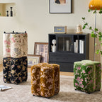 Traditional Chinese Solid Wood Stool with Sponge Chenille Velvet Cushion – Petal-Shaped Low Stool, Backless & Armless for Entryway & Hallway