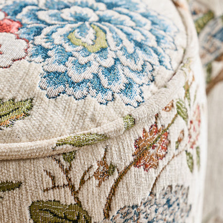 Traditional Chinese Solid Wood Stool with Sponge Chenille Velvet Cushion – Petal-Shaped Low Stool, Backless & Armless for Entryway & Hallway