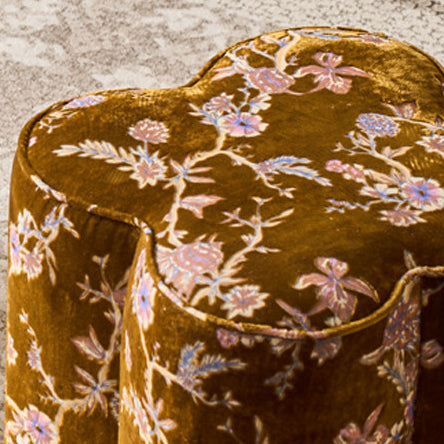 Traditional Chinese Solid Wood Stool with Sponge Chenille Velvet Cushion – Petal-Shaped Low Stool, Backless & Armless for Entryway & Hallway